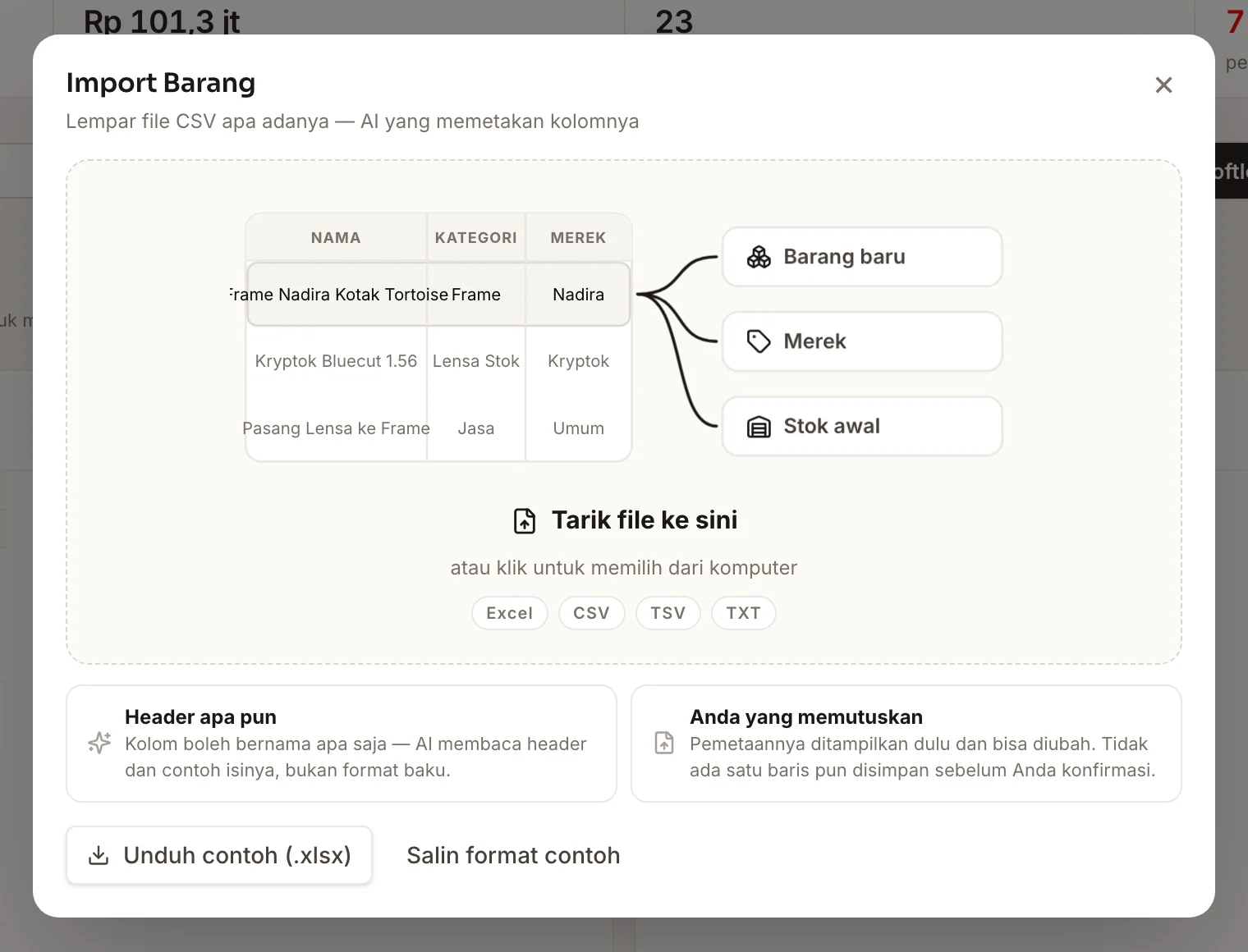 Dialog Import Barang